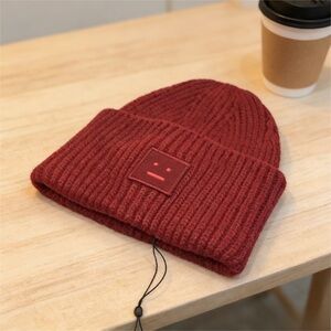 Acne Ribbed Knit Beanie - Wine